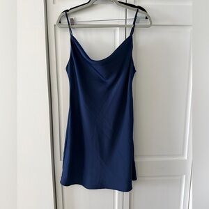 Like new Urban Outfitters Navy Satin Slip Dress M | Cowl Neck Mini